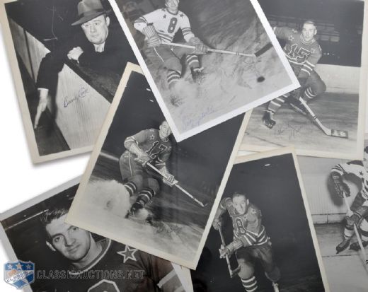Cleveland Barons Late-1940s Team-Issued Vintage-Signed Photo Collection of 27 with Hextall and Cook
