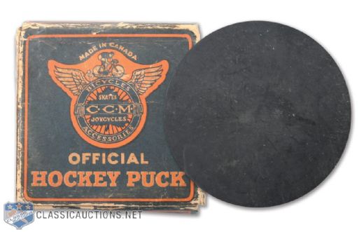 Scarce Circa-1950s CCM Hockey Puck in Original Box