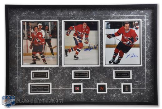 Lafleur, Mahovlich and Cournoyer Signed Framed Display Plus Signed Hockey Cards (26) - PSA/DNA