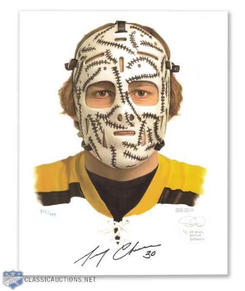 "The Mask" Gerry Cheevers Signed Print by Daniel Parry - Original Artist Retouch 1/1 (8 1/2" x 11 1/2")