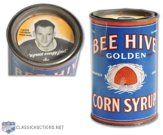 Rare 1950s Bee Hive Syrup Can with Ted Kennedy Premium Cap Liner