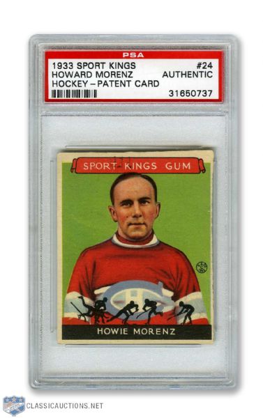 1933 Goudey Sport King #24 HOFer Howie Morenz Rare Patent Card - Graded PSA Authentic