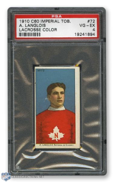 1910-11 Imperial Tobacco C60 #72 A. Langlois RC - Graded PSA 4