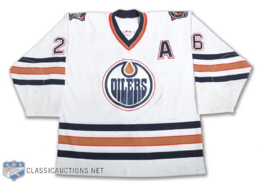 Todd Marchants 2002-03 Edmonton Oilers Game-Worn Alternate Captains Jersey - Photo-Matched!