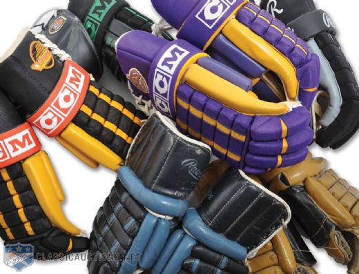 Six Pairs of Big League Game-Issued/Game-Used Hockey Gloves