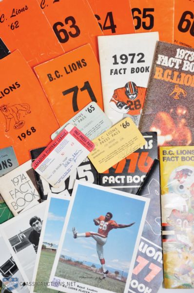BC Lions 1950s-1970s Media Guide, Program and Royal Bank Photo Collection of 134