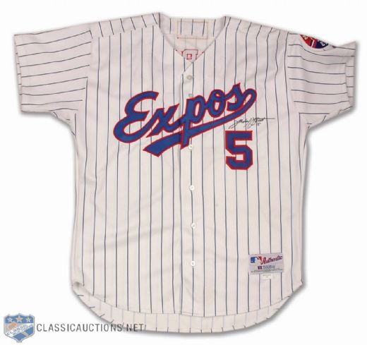 Michael Barretts 2001 Montreal Expos Signed Game-Worn Jersey with 911 Patch and LOA