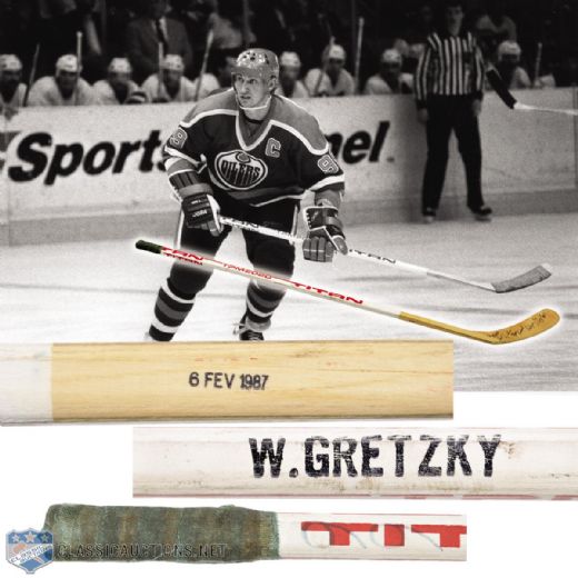 Wayne Gretzkys 1986-87 Edmonton Oilers Signed Titan Game-Used Stick with LOA