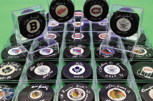 HOFers Signed Puck Collection of 34 with COAs