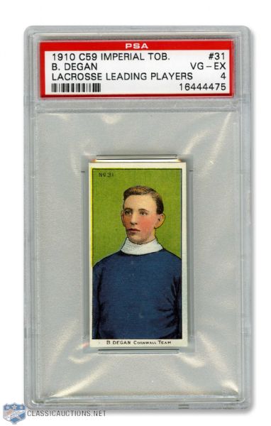 1910-11 Imperial Tobacco C59  Lacrosse Card #31 Robert "Bob" Degan RC - Graded PSA 4