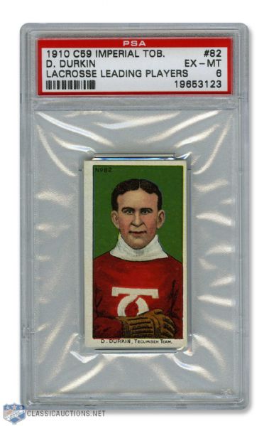 1910-11 Imperial Tobacco C59  Lacrosse Card #82 Dolly Durkin RC - Graded PSA 6 - Highest Graded!