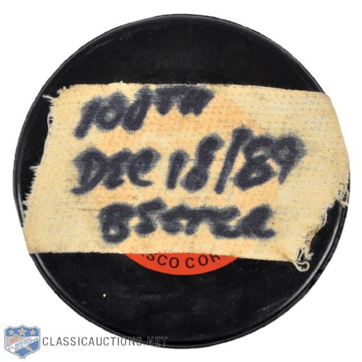 Brett Hulls 1989-90 St. Louis Blues 100th NHL Goal Puck 