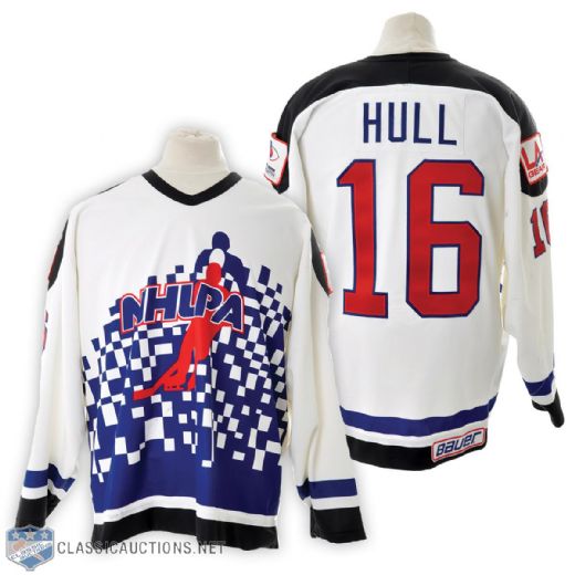 Brett Hulls 1994-95 NHLPA Game-Worn Jersey with LA Gear and Time Warner Patches 