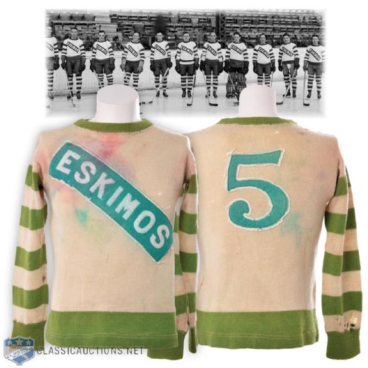 Norman "Chubby" Scotts 1932-33 WCHL Edmonton Eskimos Game-Worn Wool Jersey
