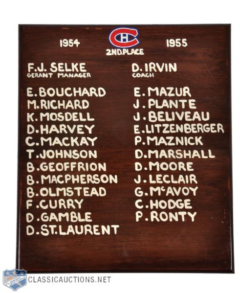 Montreal Canadiens 1954-55 Dressing Room Team Plaque (13" x 15")