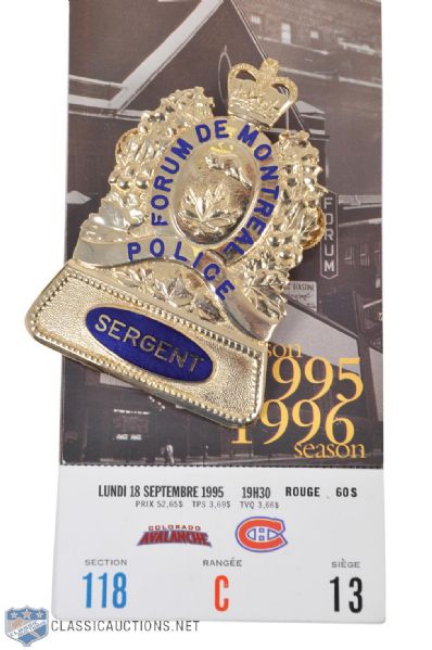 Montreal Forum Police Sergents Badge and 1995-96 Montreal Forum Last Season Complete Book of Tickets 
