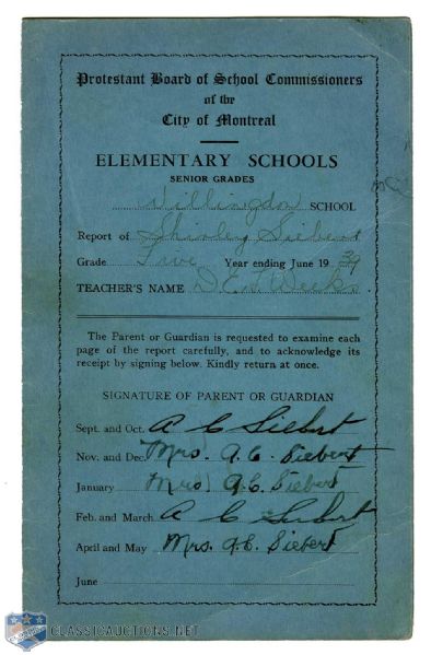 Deceased HOFer Babe Siebert Double-Signed School Report Card with LOA