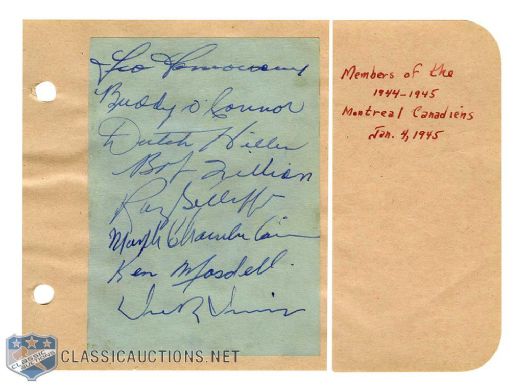 Montreal Canadiens Mid-1940s Multi-Signed Sheet by 8 with LOA - Includes Deceased HOFers Irvin and OConnor