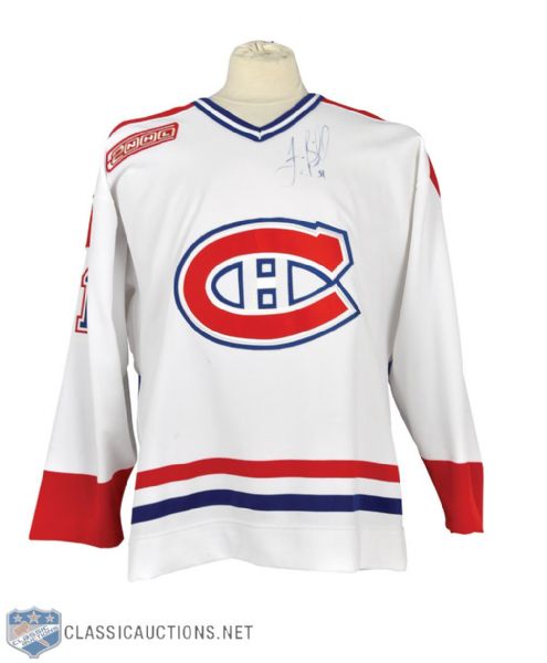 Francis Bouillons 1999-2000 Montreal Canadiens Signed "Last Game of the 20th Century" Game-Worn Jersey 