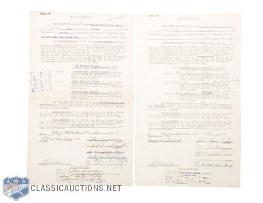 Deceased HOFers Conn Smythe and Hap Day Signed 1940s Form "C" Agreements