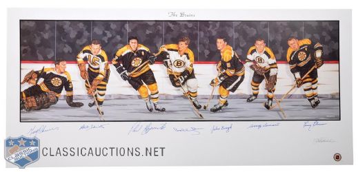 Boston Bruins Limited-Edition Lithograph Autographed by 7 HOFers (18" x 39")