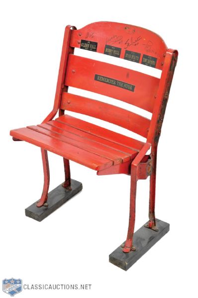 Chicago Stadium Red Single Seat Signed by Hull, Hall, Mikita and Esposito with LOA