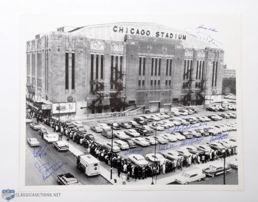 Chicago Stadium Photo Autographed by 10 Former Black Hawks (16" x 20")