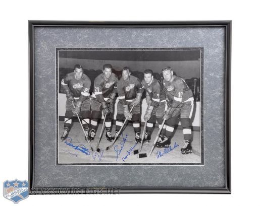 Detroit Red Wings Legends Signed Framed Photo by 5 with Howe and Delvecchio (23 1/2" x 27 1/2")