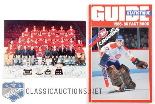 Montreal Canadiens 1977-78 Team Postcard and 1985-86 Media Guide - Both Team-Signed!