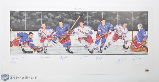 New York Rangers Limited-Edition Lithograph Autographed by 7 HOFers (18" x 39")