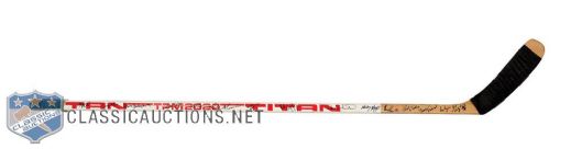 Wayne Gretzkys 1986-87 Edmonton Oilers Multi-Signed Titan Game-Used Stick with LOA - From Shawn Chaulk Collection