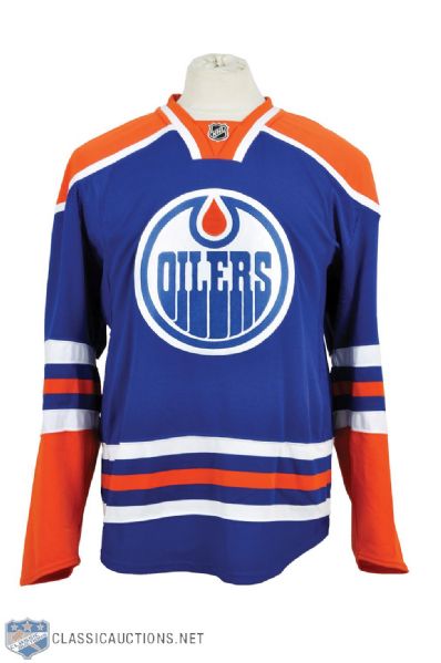 Taylor Halls 2010-11 Edmonton Oilers Game-Worn Rookie Season 1st Game Retro Jersey with LOA - Photo-Matched!