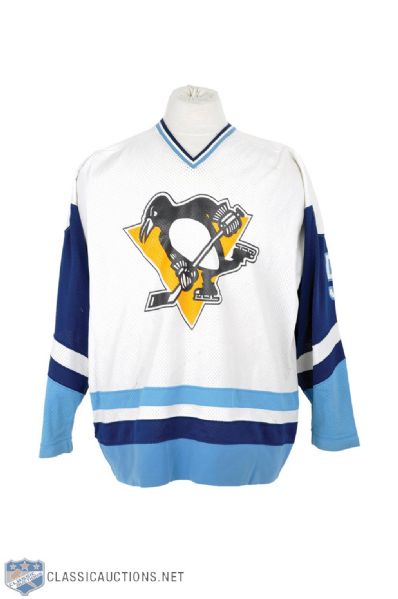 Mario Fauberts 1979-80 Pittsburgh Penguins Game-Worn "Blue Penguins" Style Jersey - Team Repairs! 