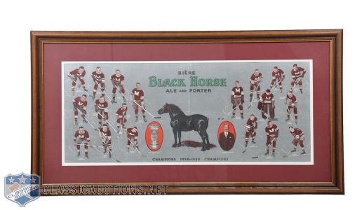 Montreal Maroons 1934-35 Stanley Cup Champions Black Horse Ale Advertising Framed Team Photo (35 1/2" X 19”)
