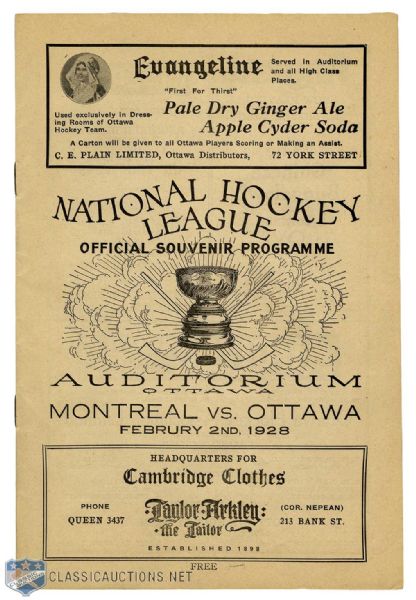 Ottawa Auditorium 1927-28 Program - Ottawa Senators vs Montreal Maroons 