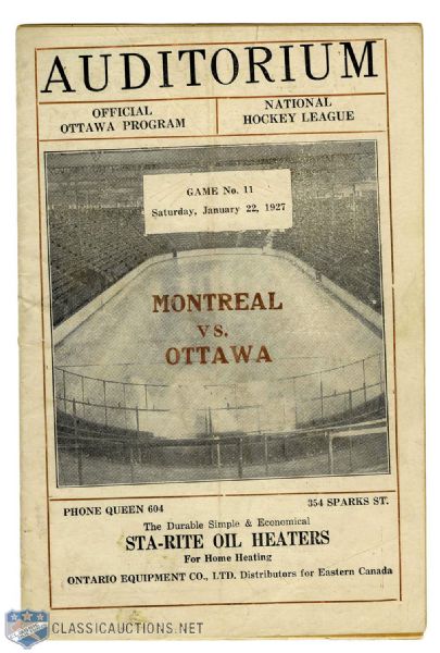Ottawa Auditorium 1926-27 Program - Ottawa Senators vs Montreal Maroons 
