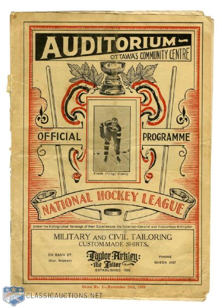 Ottawa Auditorium 1928-29 Program - Ottawa Senators vs Toronto Maple Leafs 