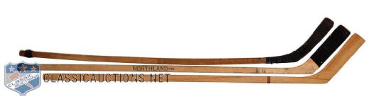 Collection of 3 Vintage Hockey Sticks with One-Piece "Crackshot" Stick