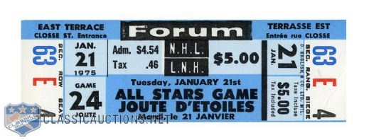 1975 NHL All-Star Game Montreal Forum Full Ticket
