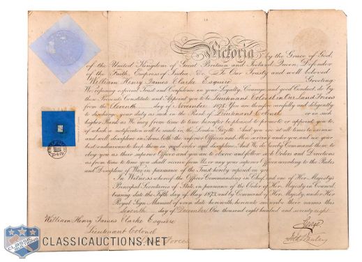 1878 Lord Stanley and Prince George Signed Military Commission Document (12” x 15 3/4")