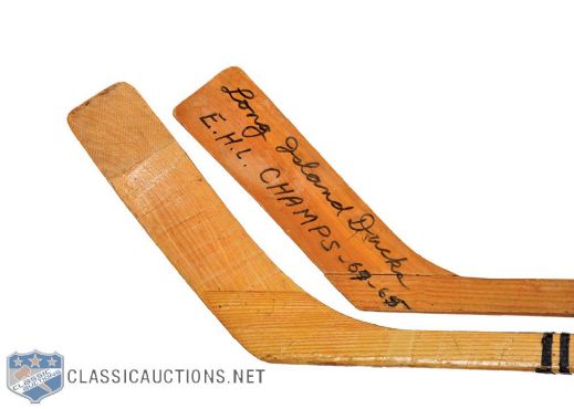 Boston Bruins Late-1960s Team-Signed Stick with Orr Plus 1964-65 EHL Long Island Ducks Team-Signed Stick