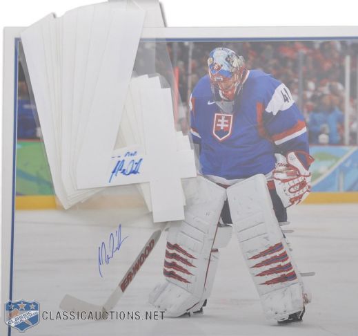 Jaroslav Halak Team Slovakia Autographed 16x20 Framed Photo and Jersey Numbers (10)