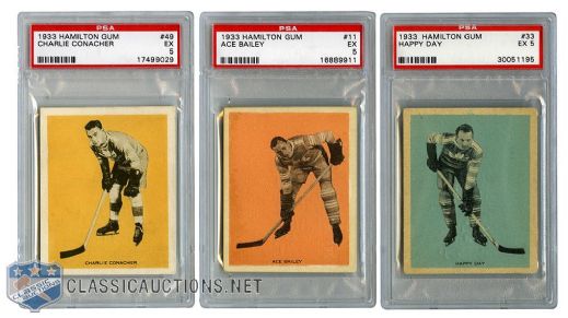 1933-34 Hamilton Gum Toronto Maple Leafs PSA-Graded Card Collection of 5 with Charlie Conacher RC