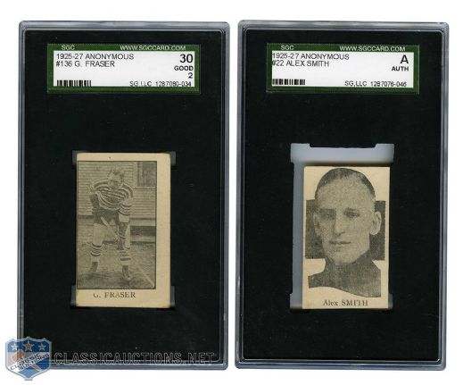 1925-27 Anonymous Issue #22 Alex Smith RC and #136 Gord Fraser - Both SGC Graded