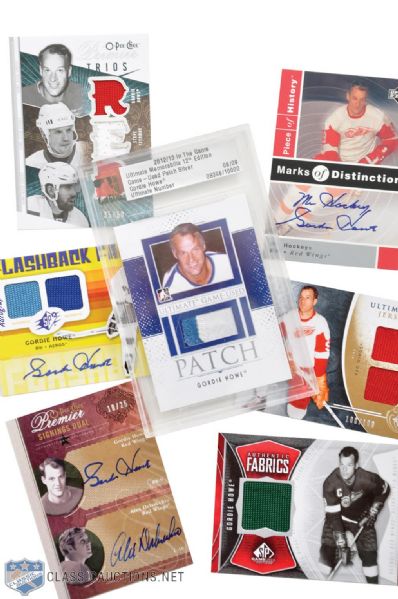 Gordie Howe Collection of 10 Insert Cards with Autograph, Jersey & Patch Cards