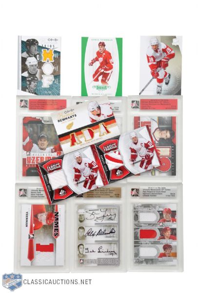 Steve Yzerman Collection of 12 Insert Cards with Autograph, Jersey, Stick & Patch Cards