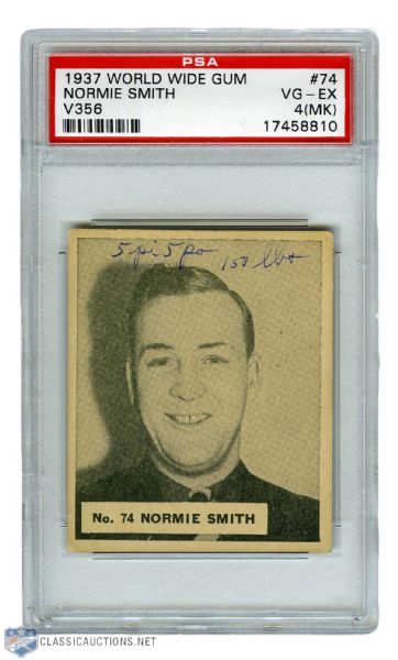 1937-38 World Wide Gum V356 #74 Normie Smith RC - Graded PSA 4 (MK)