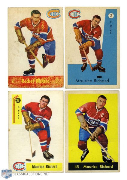 1955-59 Maurice Richard Hockey Card Collection of 4