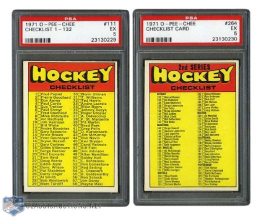 1971-72 O-Pee-Chee Hockey #111 and #264 Checklists - Both Graded PSA 5 