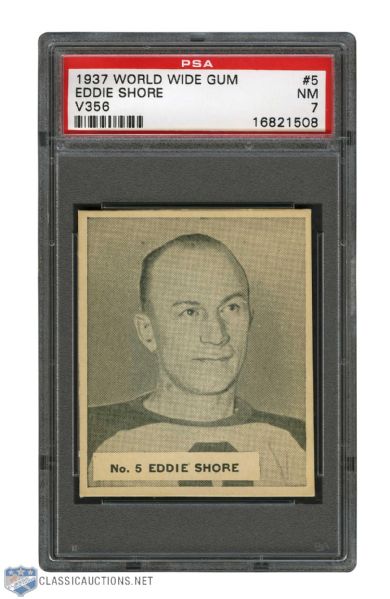 1937-38 World Wide Gum V356 Hockey Card #5 HOFer Eddie "The Edmonton Express" Shore - Graded PSA 7